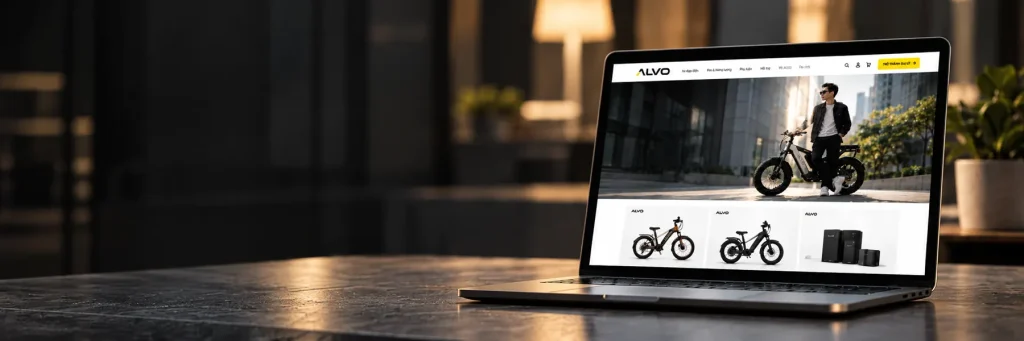 Laptop hiển thị cửa hàng ALVO